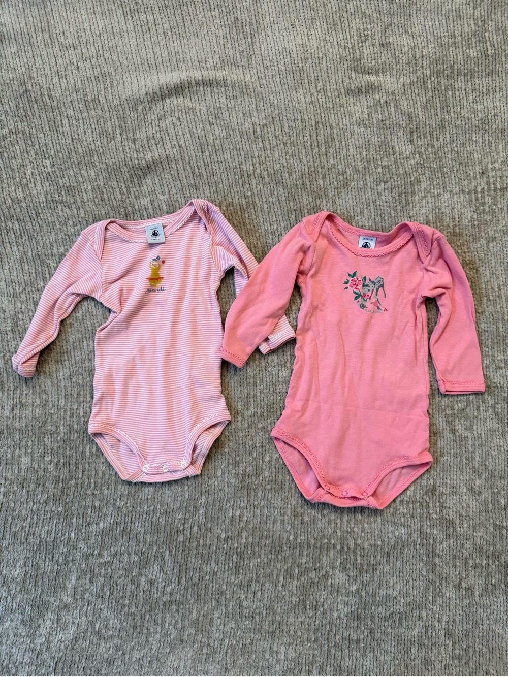 Petit Bateau Baby 6M Bodysuit Lot Pink Striped Animal French Paris Long Sleeve
